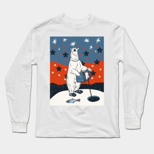 Funny polar bear fishing and reading on the floe Long Sleeve T-Shirt